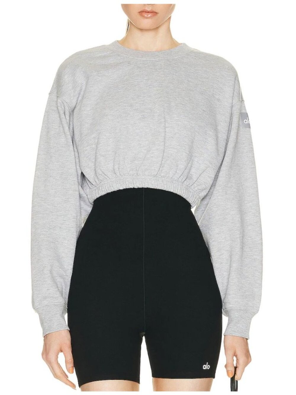 ALO Yoga Devotion Cropped Crewneck Sweatshirt Athletic Heather Grey Medium